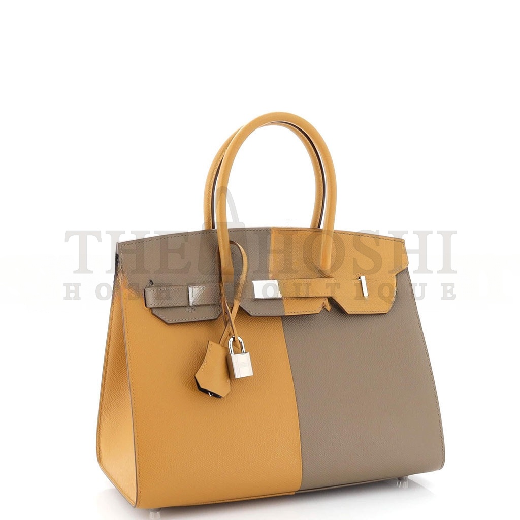 H**me5 BIRKIN 25 EPSOM ELEPHANT GREY AND SESAME WITH FLORIDA BLUE INTERIOR SILVER BUCKLES H028367CC03 (25*18*13cm) Master Quality